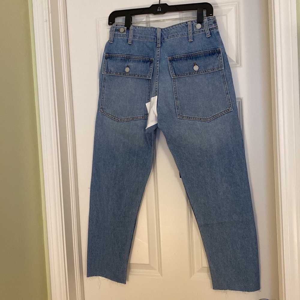 Free People SR vs Sandrine Rose indigo distressed cargo jeans with patch… - Picture 5 of 14